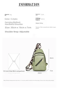 Green lychee texture PU crossbody bag dimensions and size comparison with iPad Mini