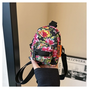 Floral Print Mini Canvas Shoulder Bag For Women Vintage Style Small Crossbody Phone Bag Adjustable Strap Fashion Daily Bag