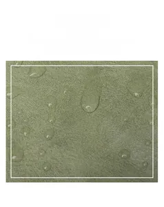 Detail of waterproof olive green fabric with fine texture and water droplets on the surface
