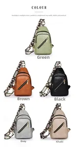 Detail of multi-color crossbody bags with textured faux leather and geometric straps