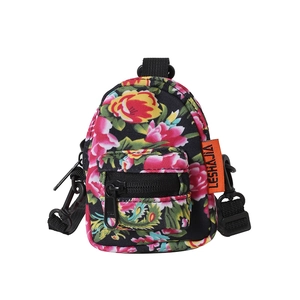 Floral print mini canvas backpack crossbody bag with vintage patterns and hanging hook
