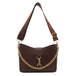 Sac bandoulière Maillard marron vintage avec large sangle et chaîne dorée chic