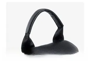 Close-up of soft black lychee grain PU leather handle with reinforced stitching details