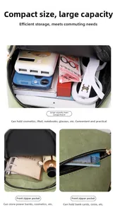 Detailed interior of green fabric handbag showing multiple pockets and spacious storage space