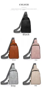 Crossbody chest bags in five colors with textured PU leather and striped wide straps