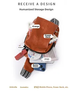 Spacious interior of brown textured shoulder bag showing organized storage for gadgets