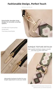 Détails du sac à main beige avec double fermeture éclair dorée et bandoulière tissée