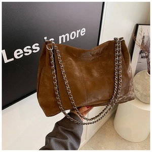 Sac à Épaule Vintage Matelassé en Cuir PU pour Femmes Grande Capacité Sac Hobo à Rabat Carré Surpiqué pour Usage Quotidien Urbain Simple