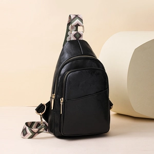 Sac à Bandoulière en Tissu pour Femmes Avec Large Sangle Géométrique Sac de Poitrine Crossbody Urbain Simple Casual