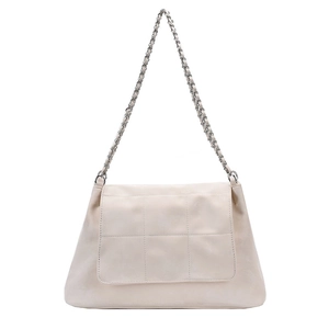 Sac à épaule minimaliste en cuir PU matelassé beige avec bandoulière chaîne pour femme