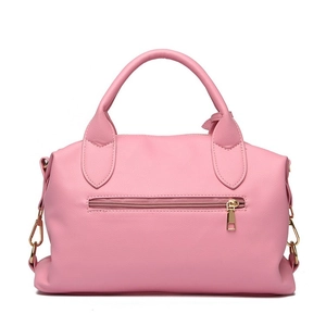 Pink minimalist crossbody bag in textured PU leather with back gold zipper pocket