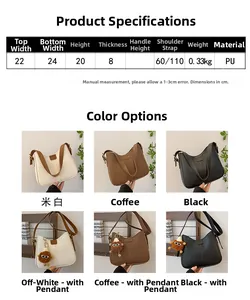Size chart and color display for minimalist PU leather handbag with shoulder straps