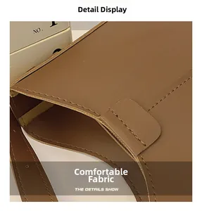Detailed close-up of brown PU leather handbag with fine texture and durable stitching