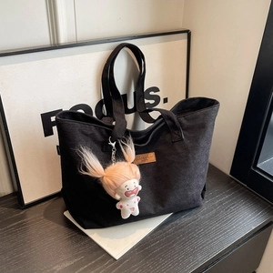 Large Capacity Corduroy Tote Bag For Women Winter Fashion Casual Shoulder Bag With Cute Doll Charm Urban Minimalist Handbag