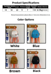 Spécifications de taille pour mini sac à dos en toile blanc bleu marron et noir