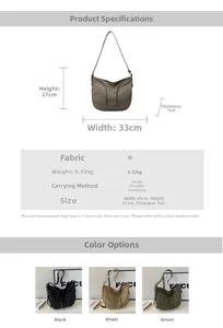 Detailed size specifications of the minimalist fabric crossbody bag with dimensions guide
