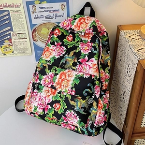 Mochila de moda de nailon con patrones florales tradicionales chinos para mujeres