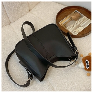 Urban Minimalist PU Leather Shoulder Bag For Women Trendy Half Moon Handbag With Cute Plush Monster Pendant Daily Use