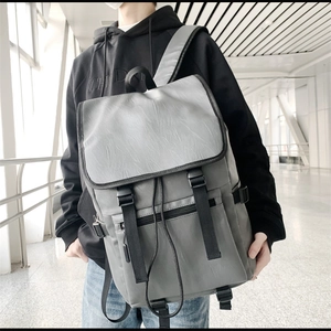 Sac à Dos en Cuir PU Minimaliste Mode Grande Capacité Rabat Cordon Boucle Sac de Voyage Scolaire Pour Hommes Femmes