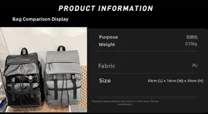 Detail view of stylish PU leather backpack showing dimensions and lightweight texture