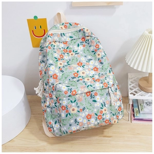 Sac à Dos Femme en Tissu Oxford à Motif Floral Grande Capacité Sac d'École Décontracté Fonctionnel Multi Poches Sac à Bandoulière Voyage