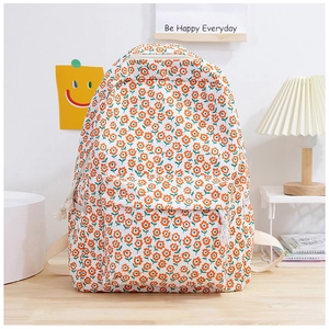 Sac à dos d'hiver en tissu Oxford avec motif floral orange et fermetures éclair blanches