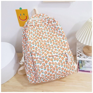 Sac à dos en tissu Oxford floral avec motifs de fleurs oranges et bretelles crème