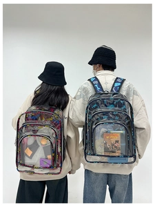 Detailansicht des modischen transparenten PVC Graffiti Rucksacks für Schüler und Alltag.
