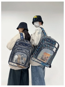 Klare PVC Studenten Rucksack mit stilvollem Graffiti-Design, große Kapazität und haltbar.