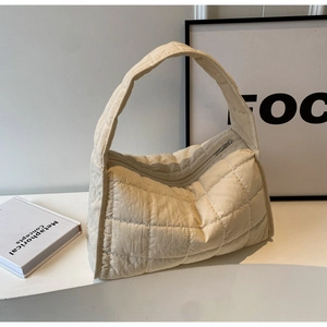 Women Quilted Shoulder Bag Large Capacity Nylon Puffer Tote Bag Trendy Diamond Lattice Hobo Bag Casual Underarm Handbag