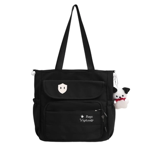 Borsa a tracolla in nylon nero 2024 con ciondolo a cane e logo scudo bianco