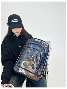 Transparenter PVC Rucksack mit Sternen Design, multifunktionaler Schulranzen Detailansicht.