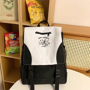 Fashionable nylon backpack with black and white contrast and cute UFO cartoon print design