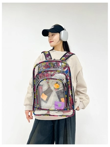 Transparenter PVC Graffiti Rucksack mit großem Fassungsvermögen und buntem Design ideal.