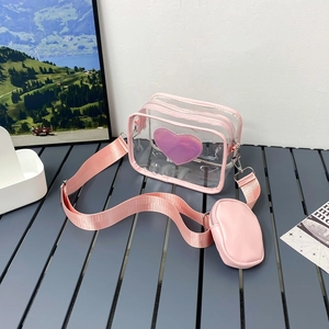Sac à Épaule en PVC Transparent avec Motif de Cœur et Pochette Ronde Sac à Bandoulière Transparent pour Femme Mode Décontractée Rose Blanc Noir