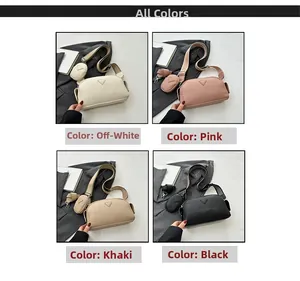 Detail view of stylish PU leather crossbody bags with wide straps and mini coin pouches