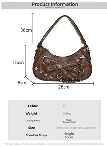 Detailed size chart for minimalist PU shoulder bag with dimensions and specifications