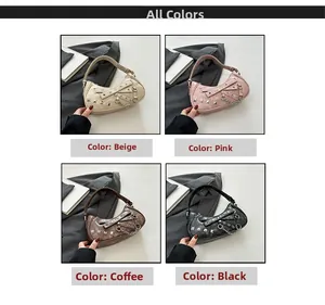 Detail showing colors of the PU shoulder bag with silver rivets and metal chains