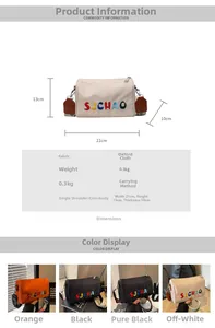 Tableau des tailles et options de couleurs pour le sac bandoulière brodé en oxford