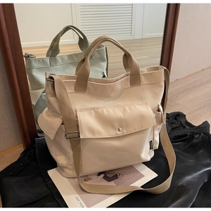 Women Large Capacity Fabric Tote Bag Minimalist Plain Handbag Adjustable Strap Daily Commute Versatile Shoulder Bag