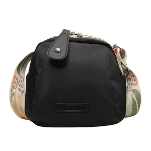 Borsa a tracolla alla moda in tela nera con tracolla a fiori vivaci per donna