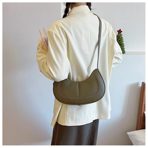 Olive green hobo bag featuring litchi grain texture and elegant vertical stitching detail