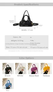 Detailed chart showing size and five color options for this mini PU leather crossbody bag