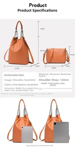 Tableau des tailles détaillé pour le sac cabas orange et la pochette avec dimensions en cm