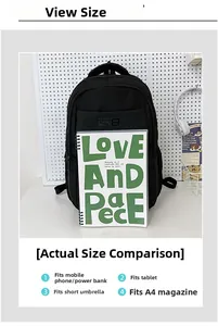 Detail showing internal capacity for tablets, umbrellas, and A4 magazines in nylon backpack