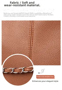 Detail of durable brown water-repellent fabric and stylish metal chain shoulder strap