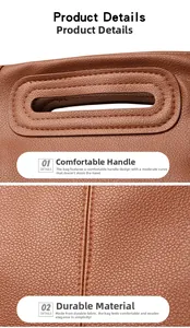 Detail of brown litchi pattern leather handbag with cutout handle and durable stitching