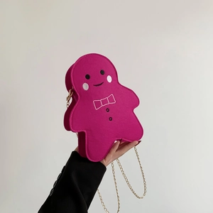 Süße Lebkuchenmann Umhängetasche Für Damen Mädchen Cartoon Filz Schultertasche Mit Metallkette Weihnachtsgeschenk