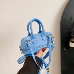 Fashion light blue PU leather crossbody boston bag with gold hardware for women
