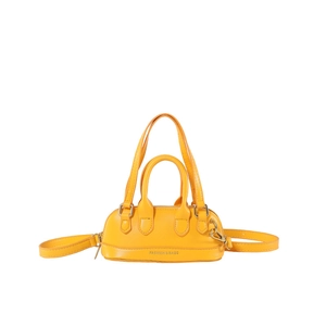 Fashionable bright yellow PU leather crossbody bag with dual handles and fashion bags logo
